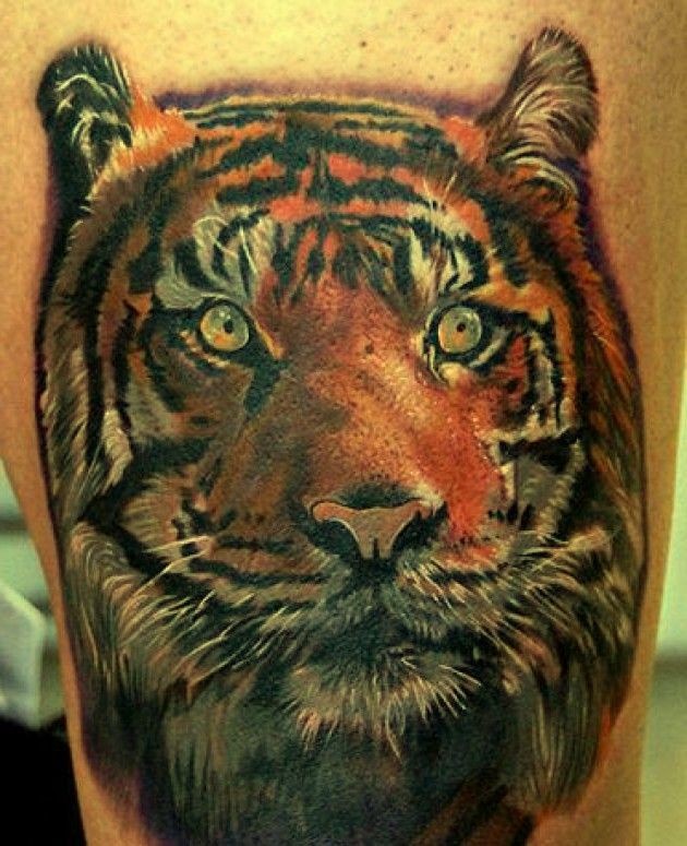 可爱逼真的老虎头纹身图案