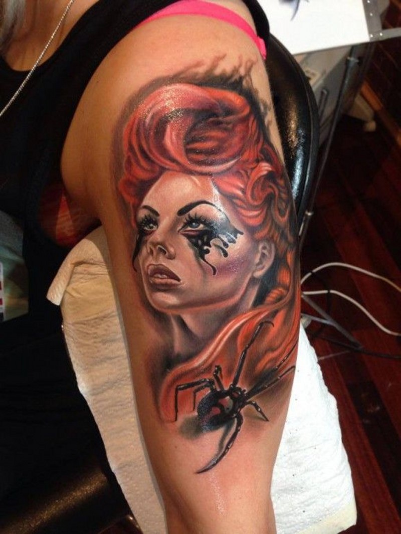 肩部棕色墨西哥骷髅女孩纹身图案