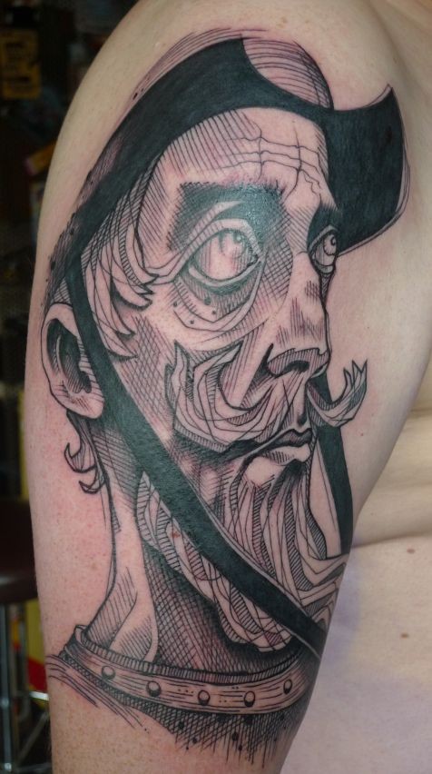 有胡须脸的男人肖像纹身图案