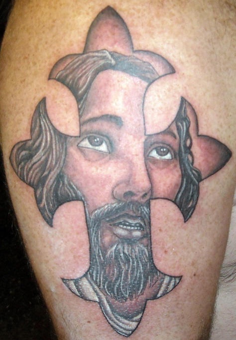 耶稣头像十字架纹身图案