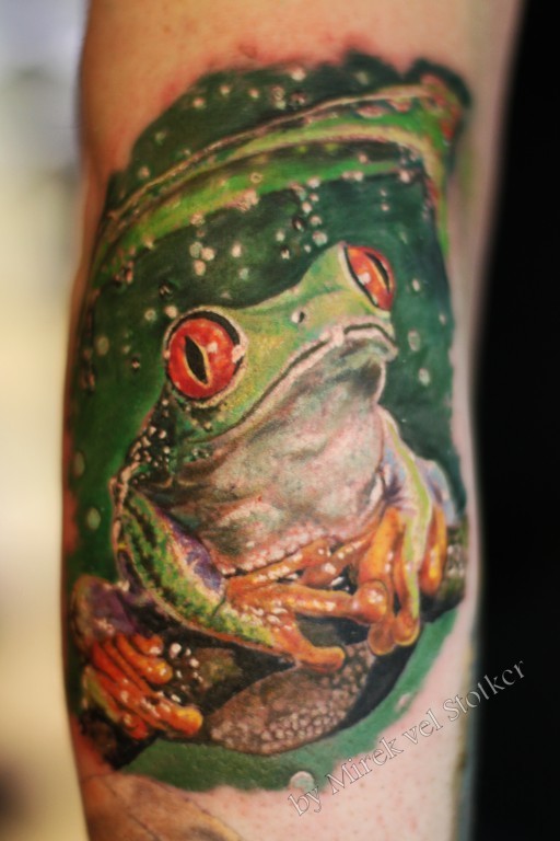 手臂彩色逼真的漂亮青蛙纹身图案