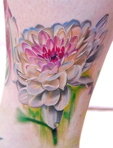 水彩风格彩色花朵纹身图案