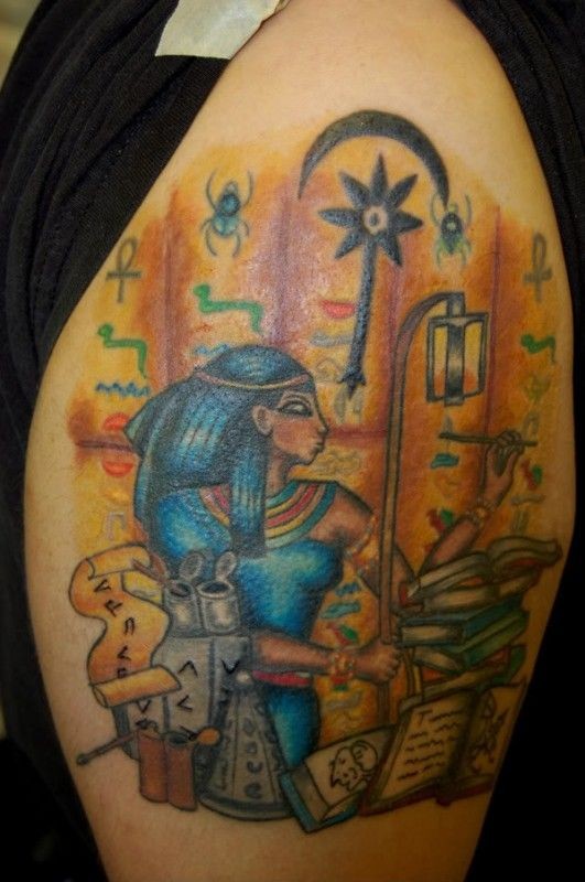 埃及神像与符号彩色纹身图案