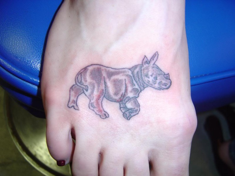 脚背小可爱犀牛纹身图案