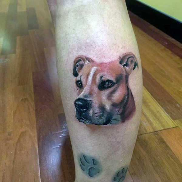 小腿自然可爱的狗纹身图案