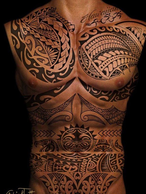 腹部胸部波利尼西亚图腾纹身图案