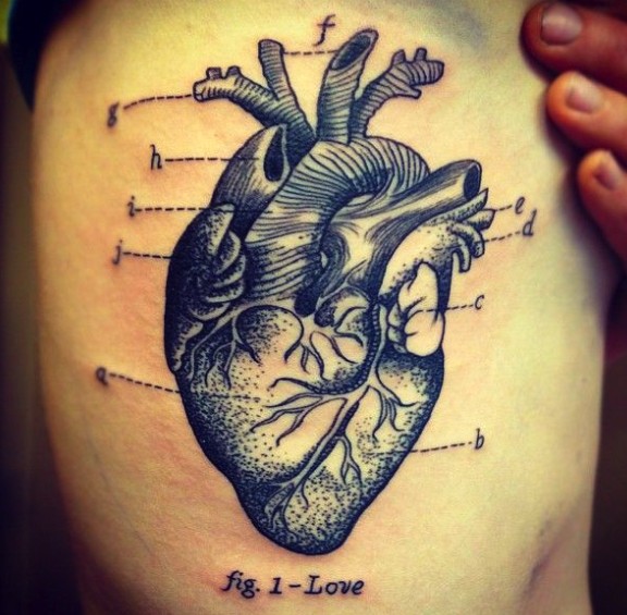 男士腰部精致的心脏纹身图案