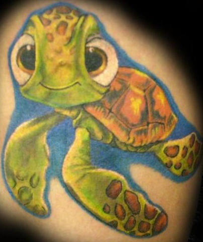 海底的可爱绿色乌龟纹身图案