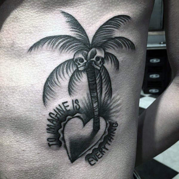 独特设计的心形岛上骷髅棕榈树纹身