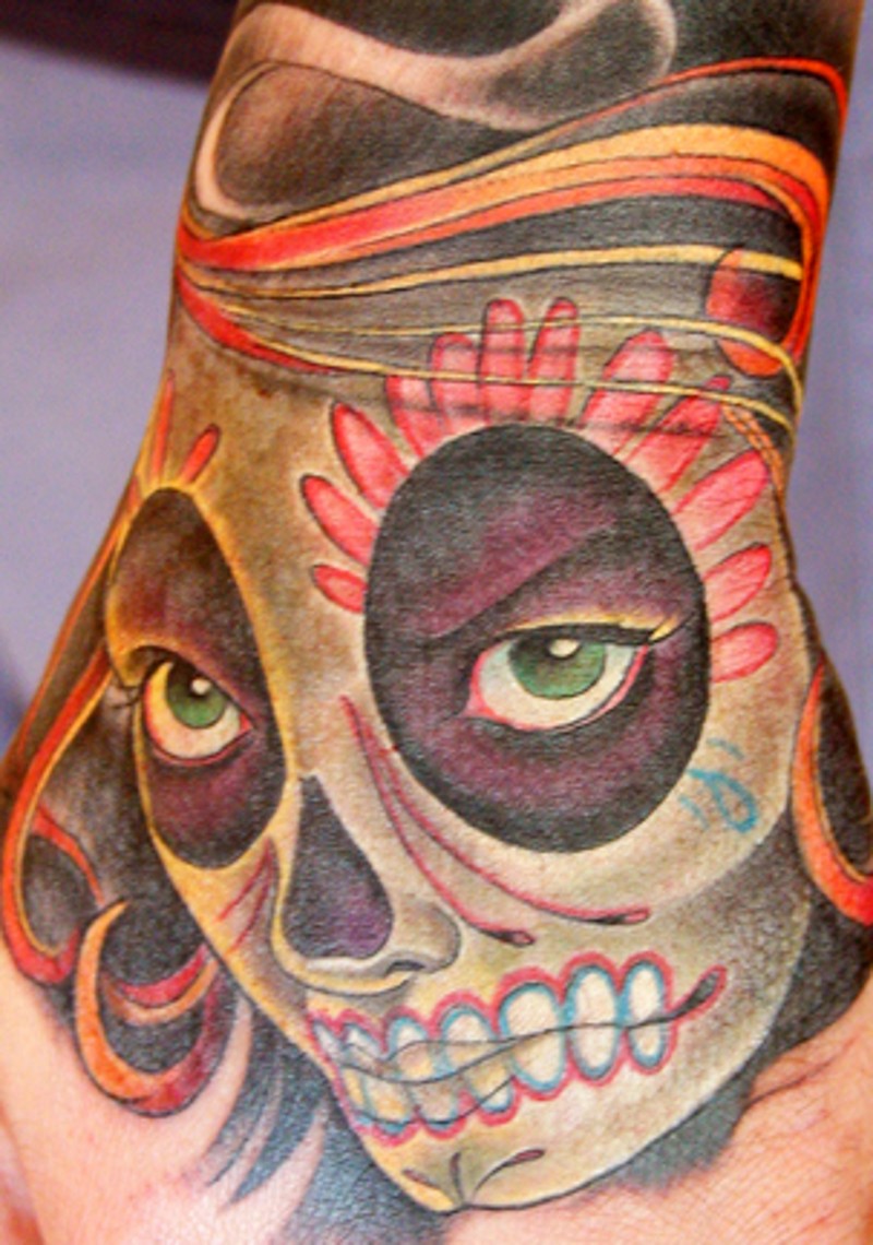 墨西哥本土著彩绘女恶魔纹身图案