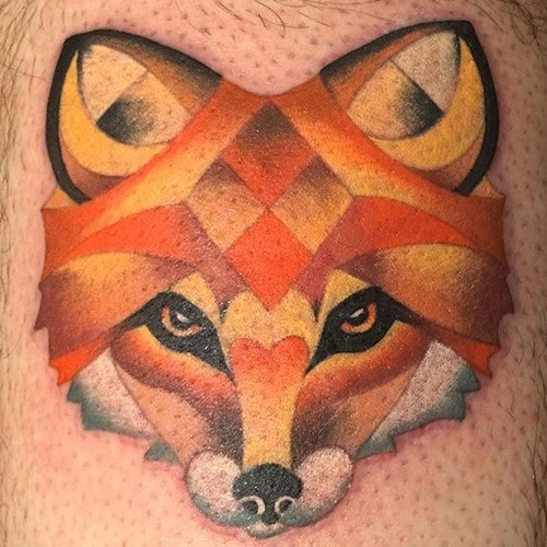 腿部彩色老学校色狐狸纹身图案