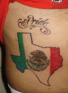 腰部彩色德克萨斯州和意大利国旗纹身