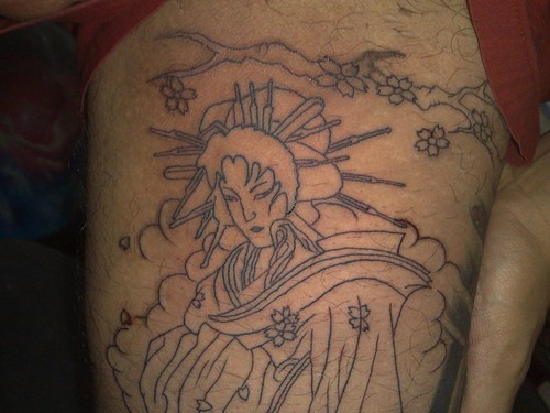 腿部不完整的日本的艺妓纹身图案