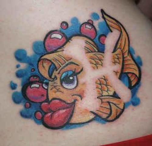腰部彩色性感的夫人鱼纹身图案