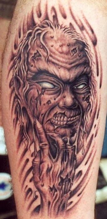 丑陋的僵尸怪物和手纹身图案