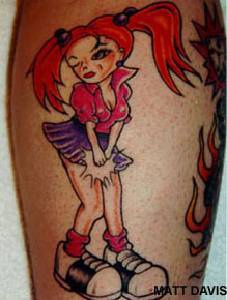 腿部彩色现代女孩纹身图片
