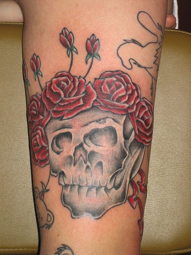 骷髅和玫瑰纹身图案