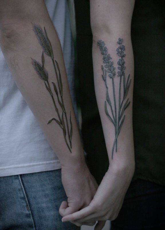 情侣彩色清新植物花纹身图案