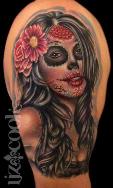 墨西哥传统风格彩色肩部妇女肖像纹身