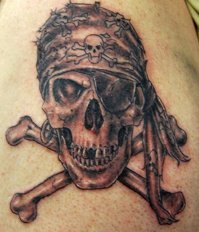 手臂棕色现实的海盗骷髅纹身图片