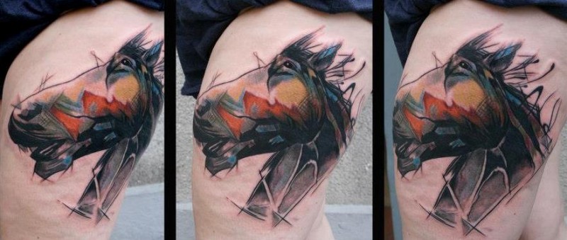 肩部插画风格的彩色有趣的马纹身