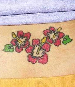 腰部彩色三木槿花纹身图案