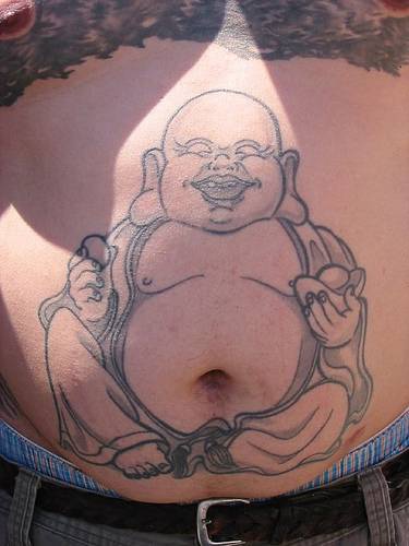 腹部线条弥勒佛宗教纹身图案