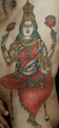 腰侧彩色印度女神帕尔瓦蒂纹身