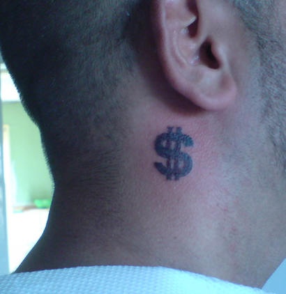 男性脖子黑色字符纹身图案