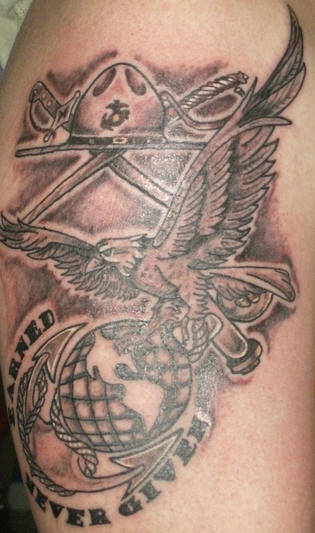 腿部棕色美国海军陆战队标志纹身