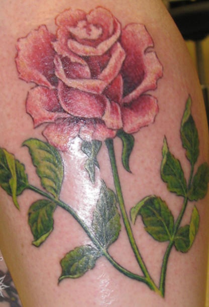 手臂彩色现实粉红玫瑰纹身图案
