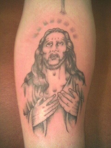 手臂灰色仁慈的耶稣纹身图片