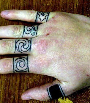 手指黑色宽戒指图腾纹身图案