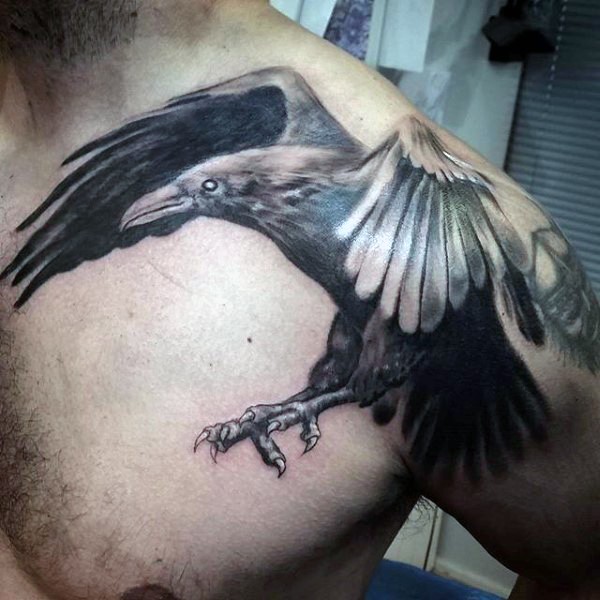 优越设计的黑灰大乌鸦纹身图案