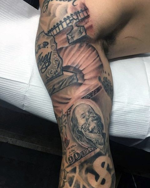 手臂美元结合的墓地主题纹身图案