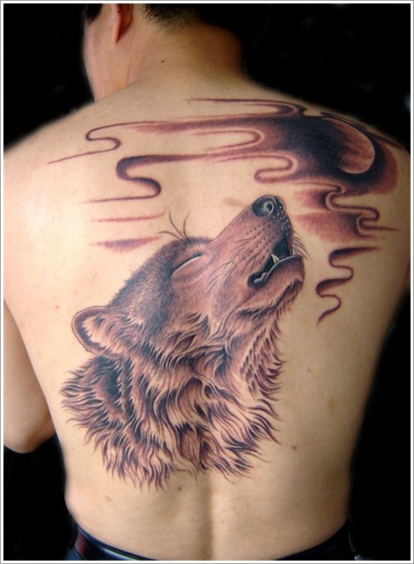 背部棕色wolf Moon Tattoo狼纹身