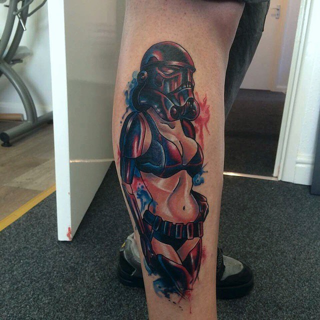 腿部彩色性感风暴骑兵的女人纹身图片