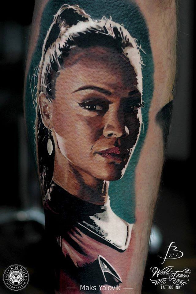 腿部电影女人英雄肖像纹身图案