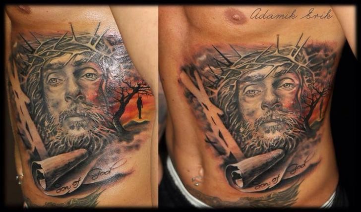 腰侧宗教风格耶稣肖像纹身图案