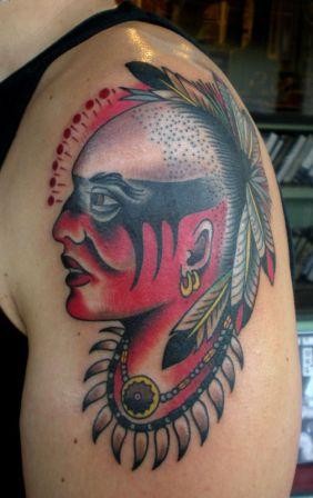 肩部印度武士头像纹身图案
