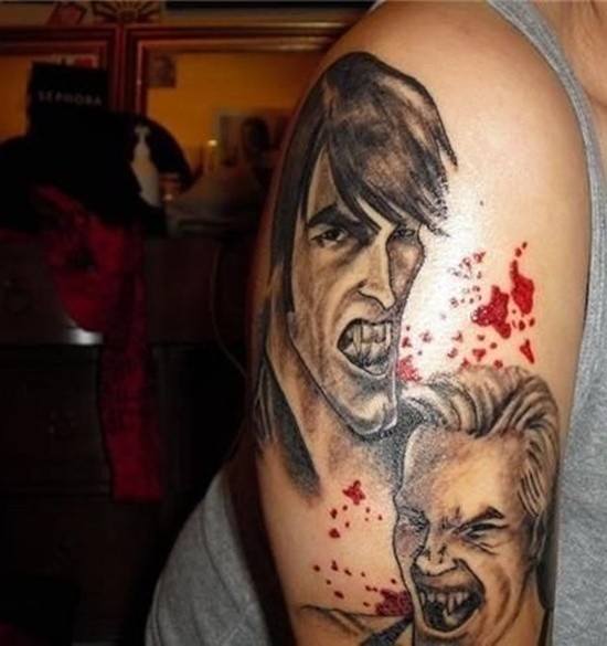 老派卡通风格设计彩色血腥吸血鬼男子纹身