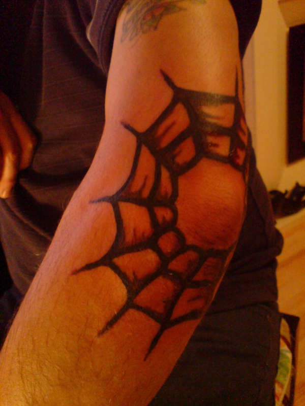 手臂个性黑色蜘蛛网纹身图案