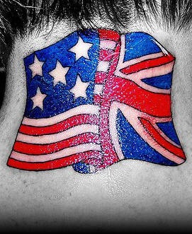 脖子美国和英国国旗纹身图案