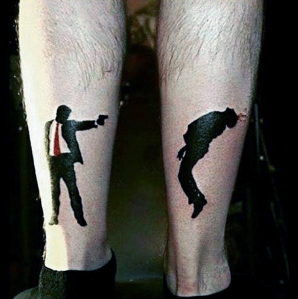腿部独特设计男子射击纹身图案