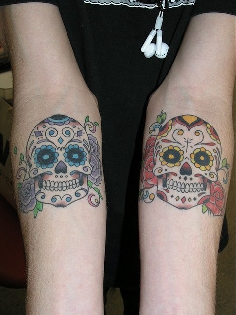 手臂彩色墨西哥骷髅纹身纹身图案
