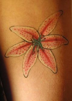 女性手臂彩色百合的纹身图案