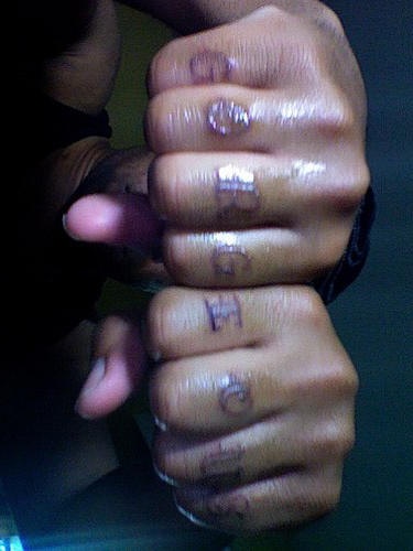 手指华丽的字母花体纹身图案
