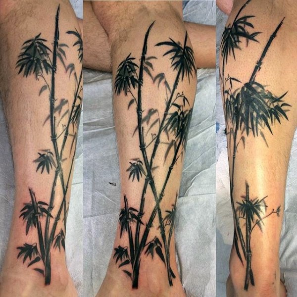 腿部彩色天然竹子纹身图案