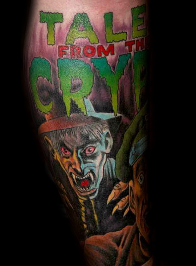 腿部彩色恐怖漫画像吸血鬼纹身图案
