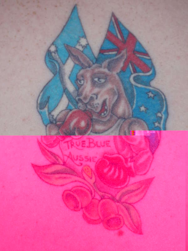 肩部彩色澳洲袋鼠爱国纹身图案